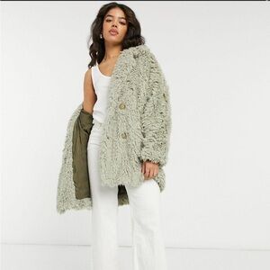 Free People Light Green Sage Honeypie Teddy Oversized Jacket Size S